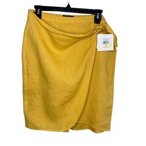 ELLEN TRACY Skirt Womens Medium Petite PM Yellow Marigold Linen NEW Side Tie